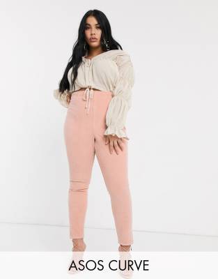 фото Розовые вельветовые джеггинсы asos design curve rivington-бежевый asos curve