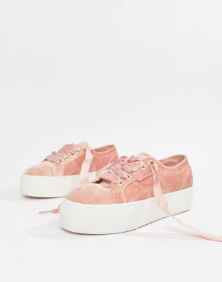 фото Розовые велюровые кроссовки на платформе superga-розовый