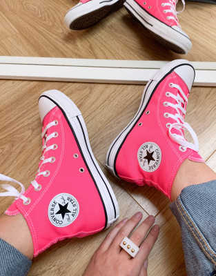 фото Розовые высокие кеды converse chuck taylor all star hi-розовый цвет