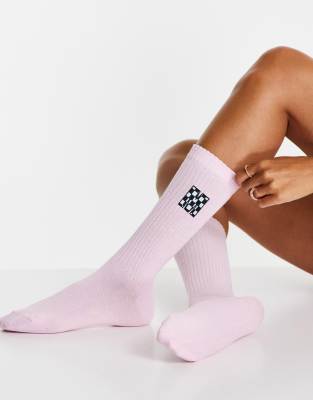 Носки и гольфы Розовые высокие носки в рубчик с буквой «M» ASOS DESIGN-Розовый цвет