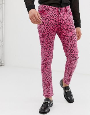 фото Розовые зауженные джинсы со звериным принтом asos design-розовый