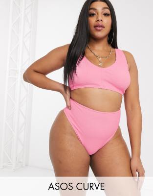 фото Розовый бикини кроп-топ с v-образным вырезом asos design curve asos curve