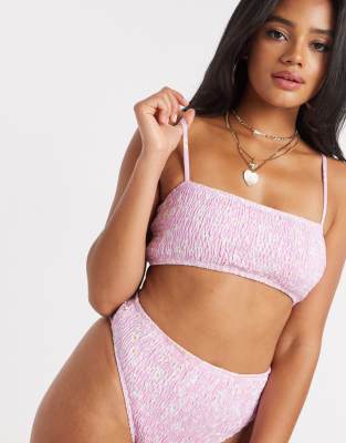 фото Розовый бикини-топ с цветочным принтом missguided