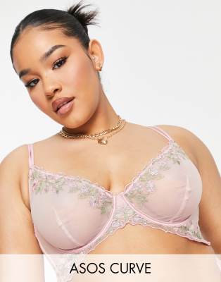 фото Розовый бюстгальтер на косточках с блестящей вышивкой asos design curve shimmer lilie-розовый цвет asos curve