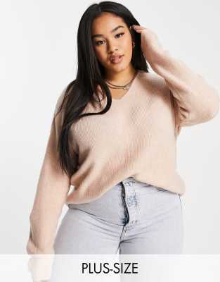 Розовый джемпер с V-образным вырезом Vero Moda Curve-Розовый цвет