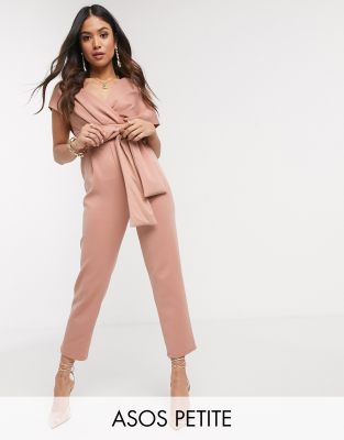 Розовый комбинезон с широким вырезом ASOS DESIGN Petite