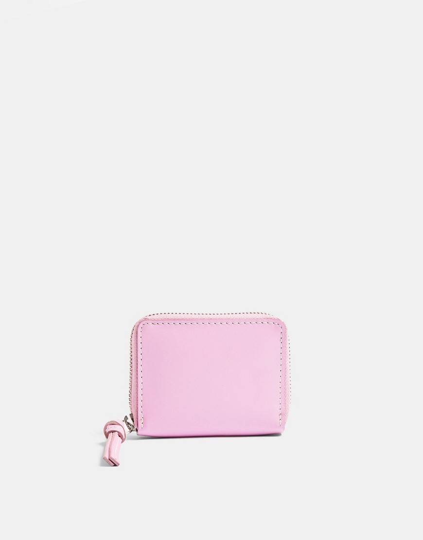 фото Розовый кожаный кошелек с молнией сверху tosphop-розовый цвет topshop