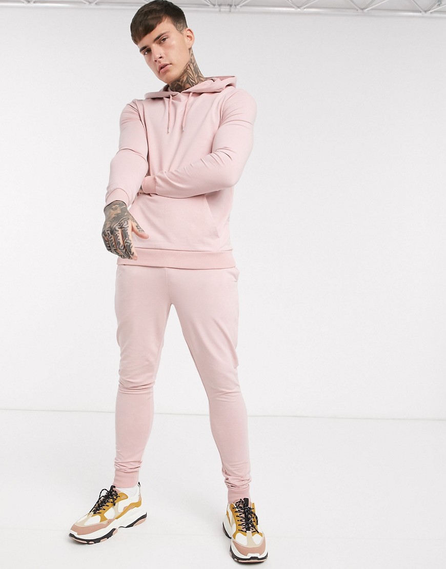 фото Розовый обтягивающий спортивный костюм с худи asos design