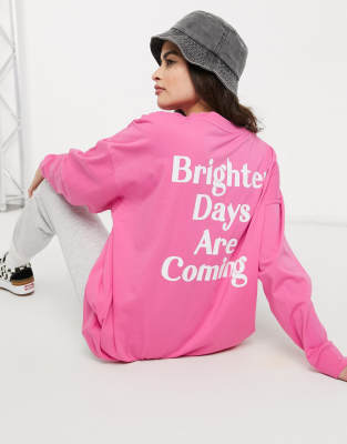 фото Розовый oversized-лонгслив с надписью "brighter days are coming" asos design-розовый цвет