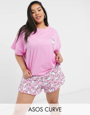 Розовый пижамный комплект с футболкой и шортами ASOS DESIGN Curve