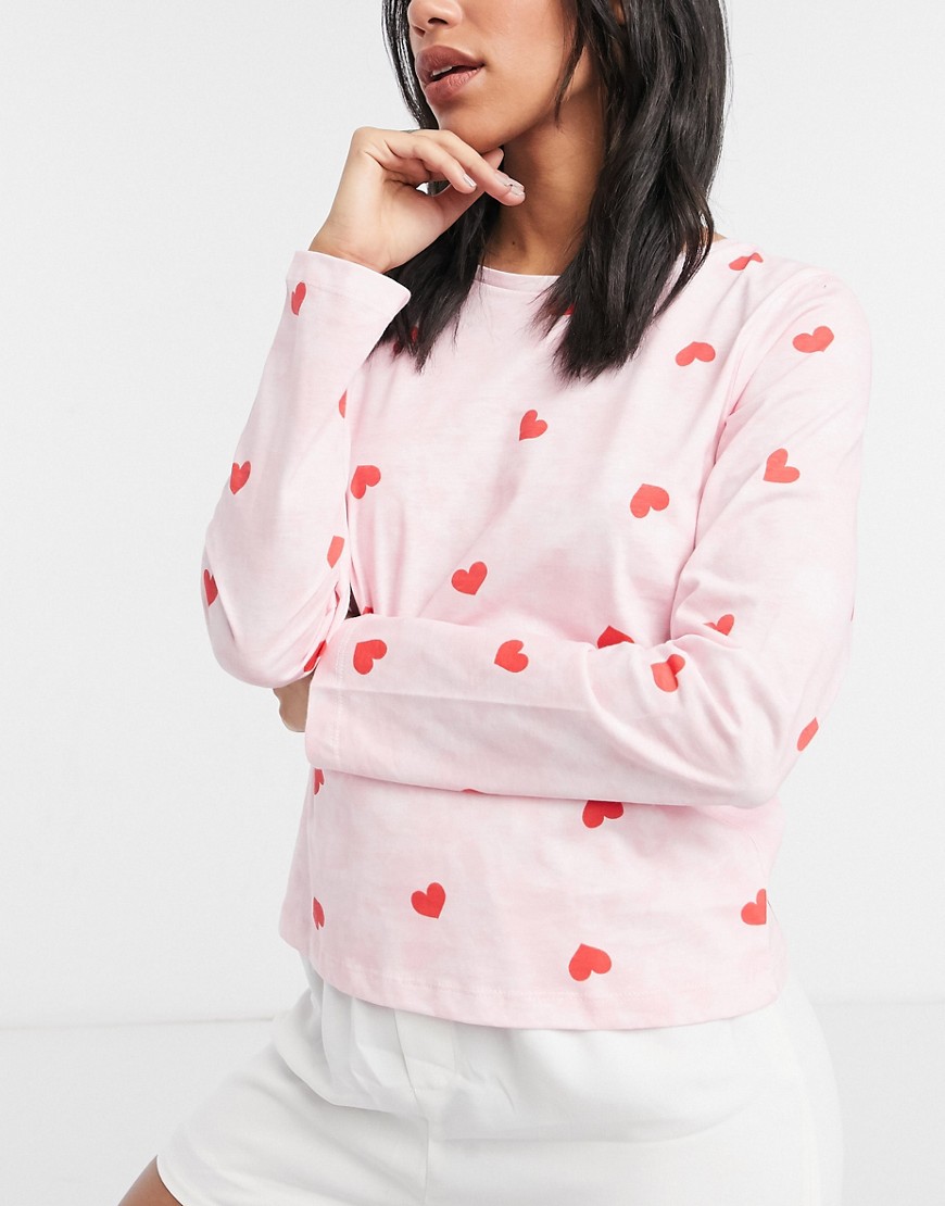 фото Розовый пижамный лонгслив с сердечками и принтом тай-дай от комплекта asos design