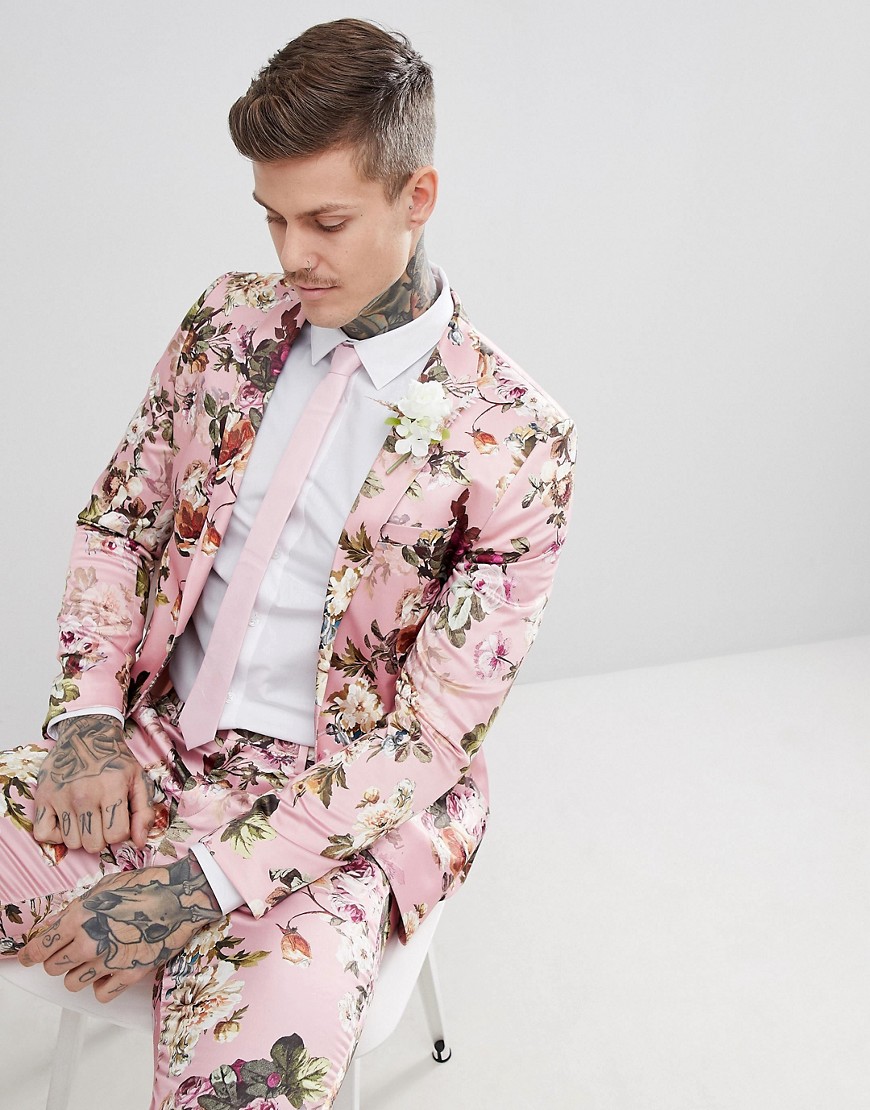 фото Розовый приталенный пиджак с цветочным принтом asos edition wedding
