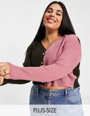 Джемперы и кардиганы  Asos Розовый с коричневым вязаный кардиган в стиле колор блок и 90-х Daisy Street Plus-Разноцветный