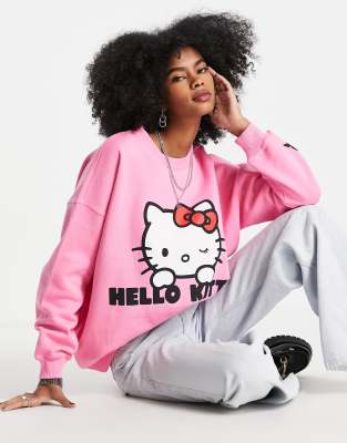 фото Розовый свободный свитшот с принтом "hello kitty" asos design-розовый цвет