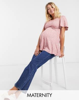 фото Розовый топ с цветочным принтом и завязкой new look maternity