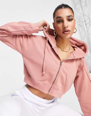 фото Розовый укороченный худи на молнии missguided