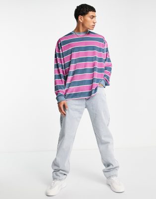 фото Розовый велюровый oversized-свитшот в полоску asos design-розовый цвет