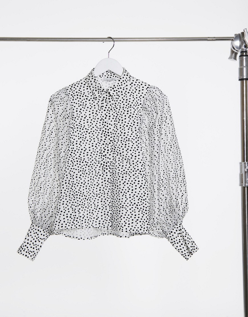 Рубашка из флокированной ткани в горошек монохромной расцветки Topshop-Черный