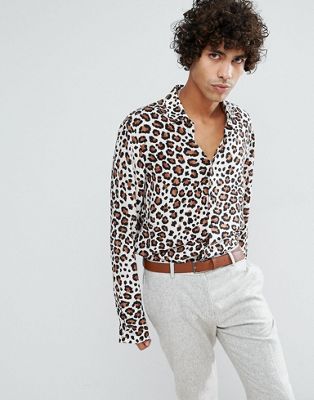 фото Рубашка классического кроя из вискозы с леопардовым принтом asos design-бежевый