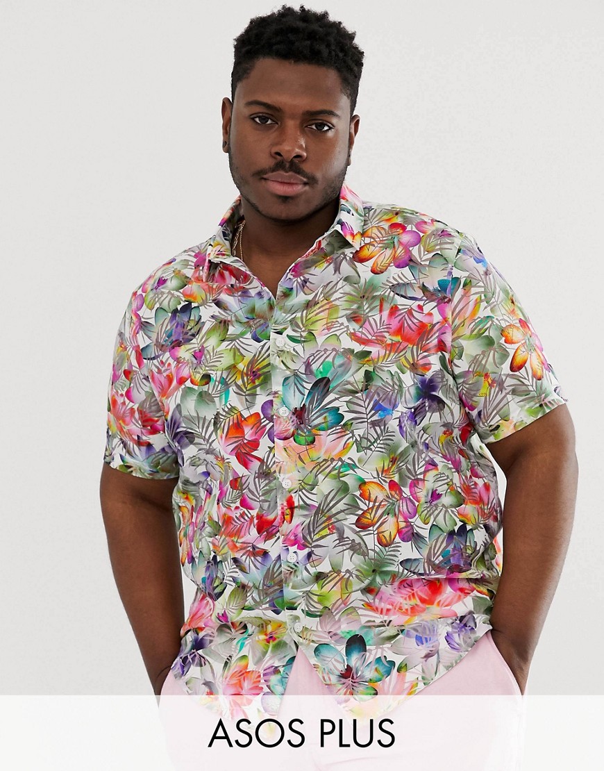 фото Рубашка классического кроя с цветочным принтом asos design plus-белый