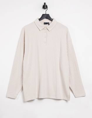 Топы Рубашка-поло в стиле oversized в рубчик серого цвета с пуговицами ASOS DESIGN-Белый