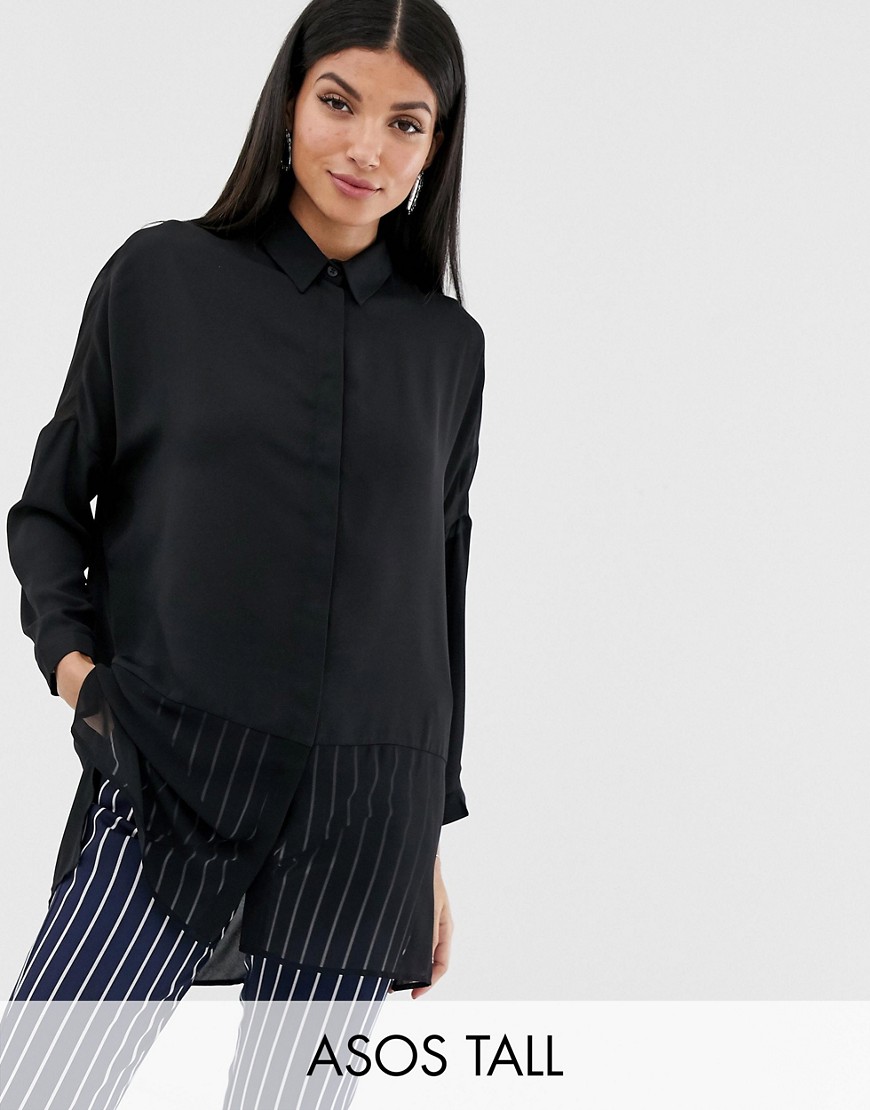 фото Рубашка с длинными рукавами и прозрачными вставками asos design tall-черный asos tall