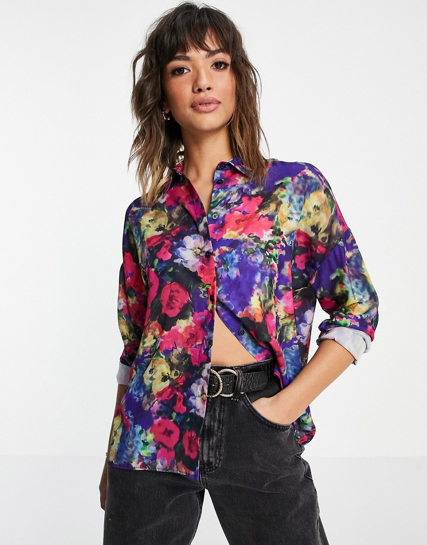 фото Рубашка с длинными рукавами и ярким цветочным принтом asos design-бесцветный