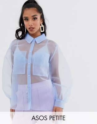 фото Рубашка с длинными рукавами из органзы asos design petite-бесцветный asos petite