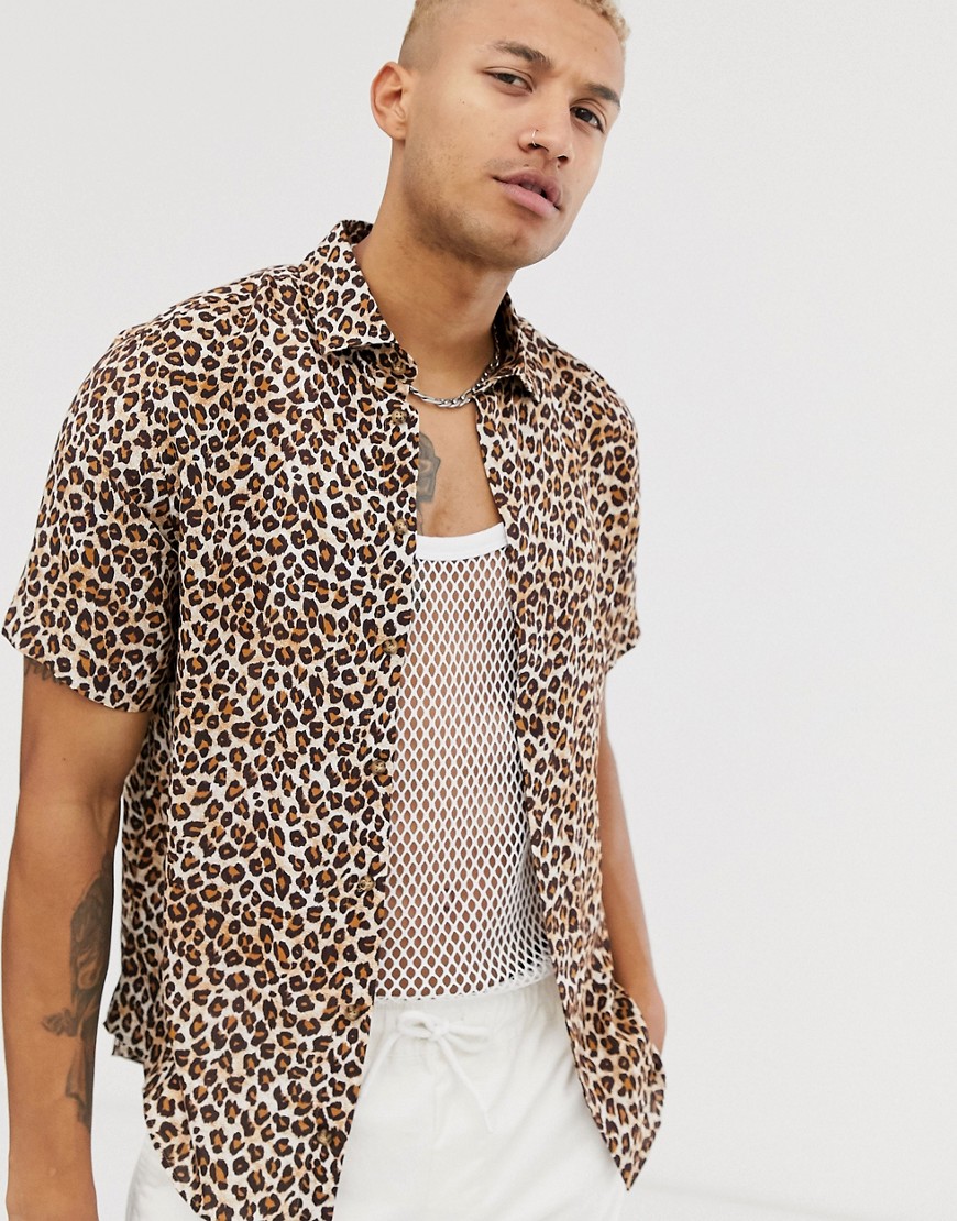 фото Рубашка с короткими рукавами и леопардовым принтом bolongaro trevor-коричневый