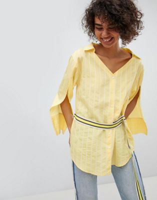 фото Рубашка с открытыми плечами и поясом current air-желтый