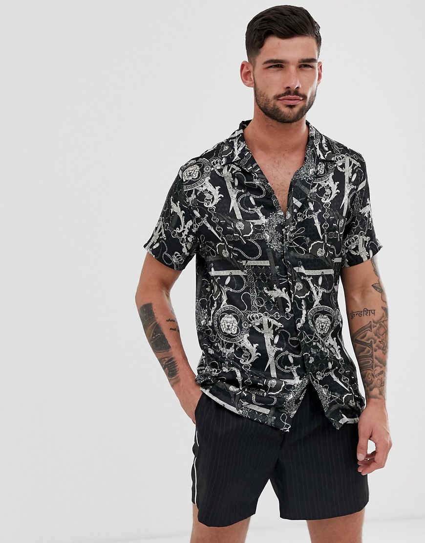 фото Рубашка с отложным воротником и принтом в стиле барокко river island-черный