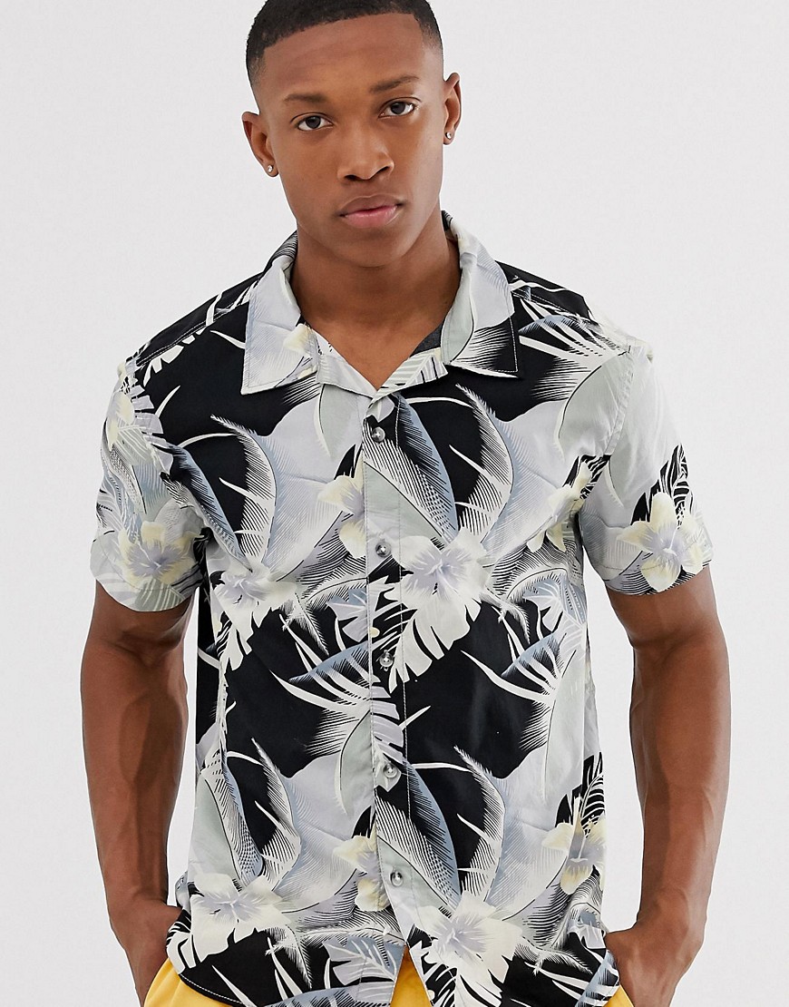 фото Рубашка с отложным воротником и тропическим принтом esprit-черный