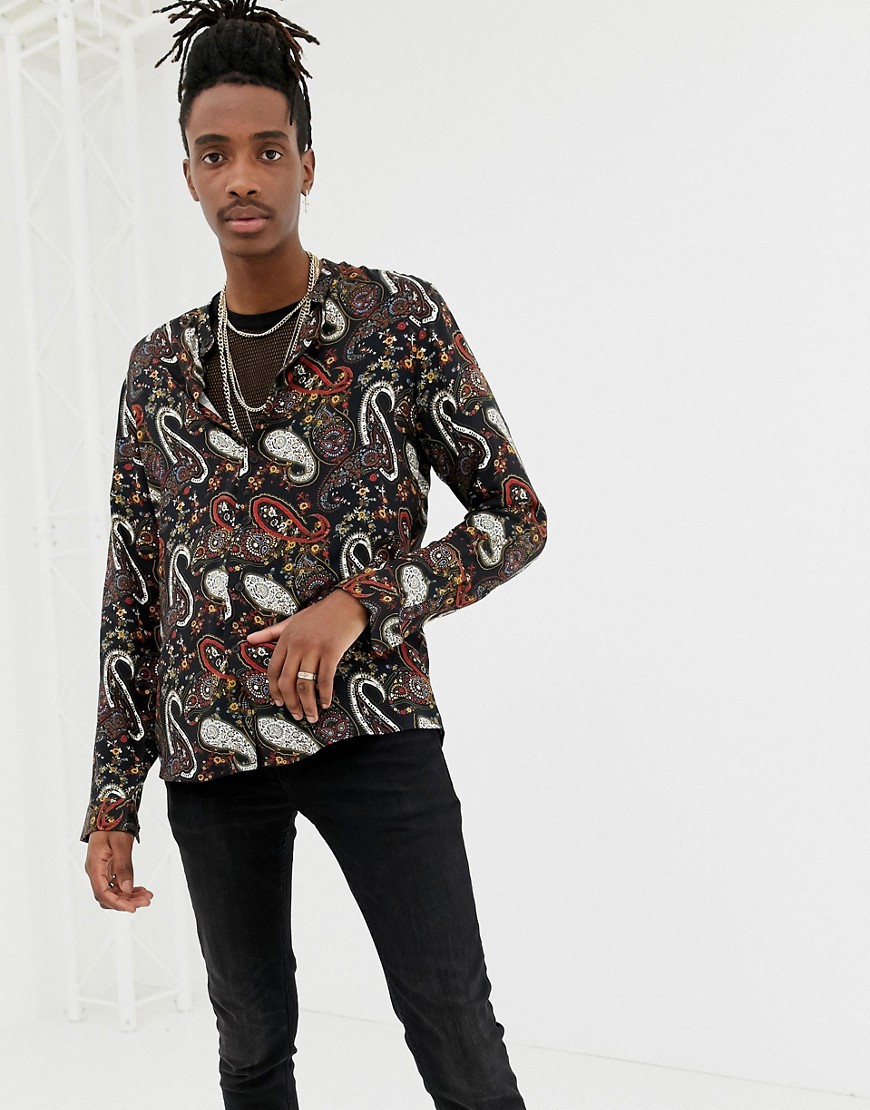 фото Рубашка с принтом пейсли и воротником на пуговице asos design-черный