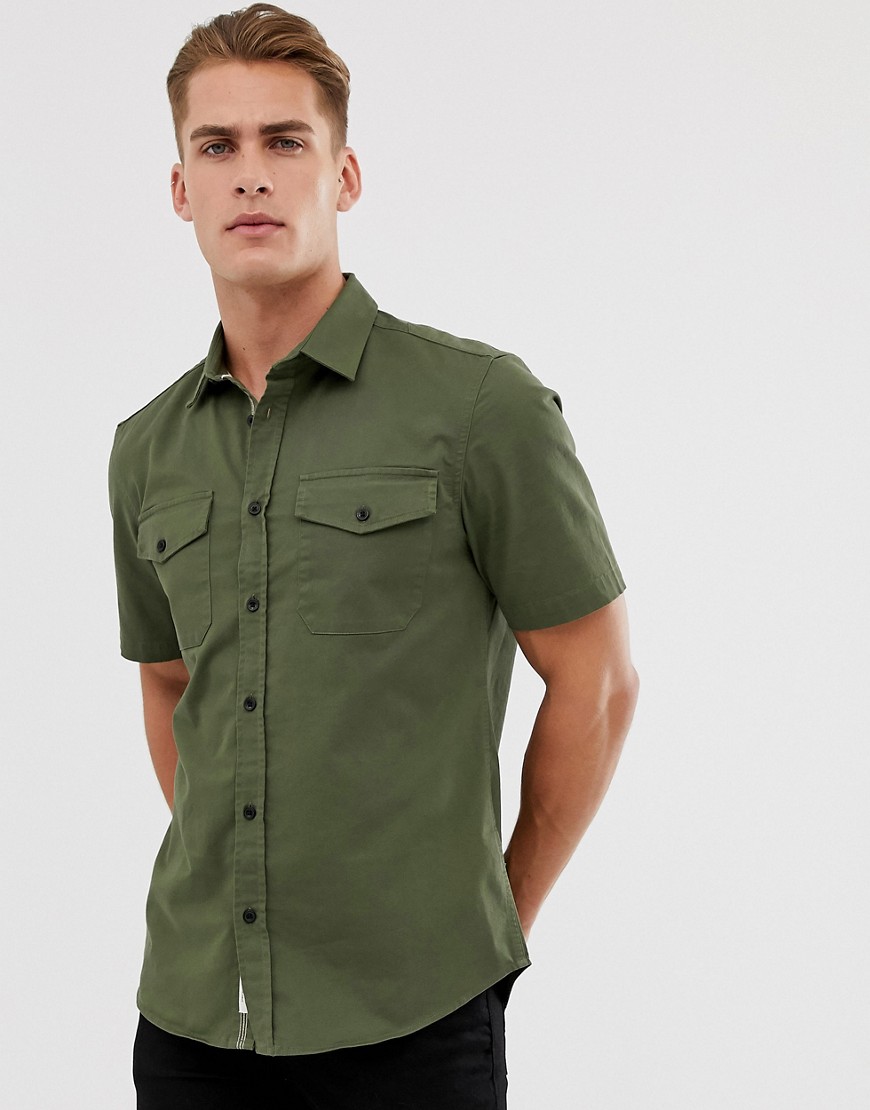 фото Рубашка цвета хаки в стиле милитари river island-зеленый
