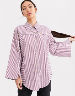 фото Рубашка в полоску с деревянными пуговицами asos white-мульти