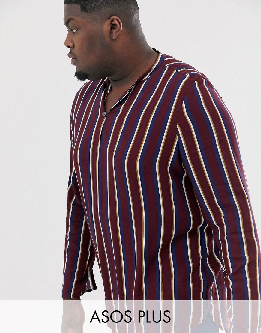 фото Рубашка в полоску с воротом на пуговице asos design plus-красный