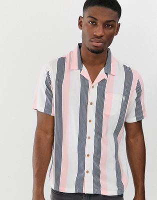 фото Рубашка в полоску в стиле "боулинг" с отложным воротником и короткими рукавами soul star-розовый