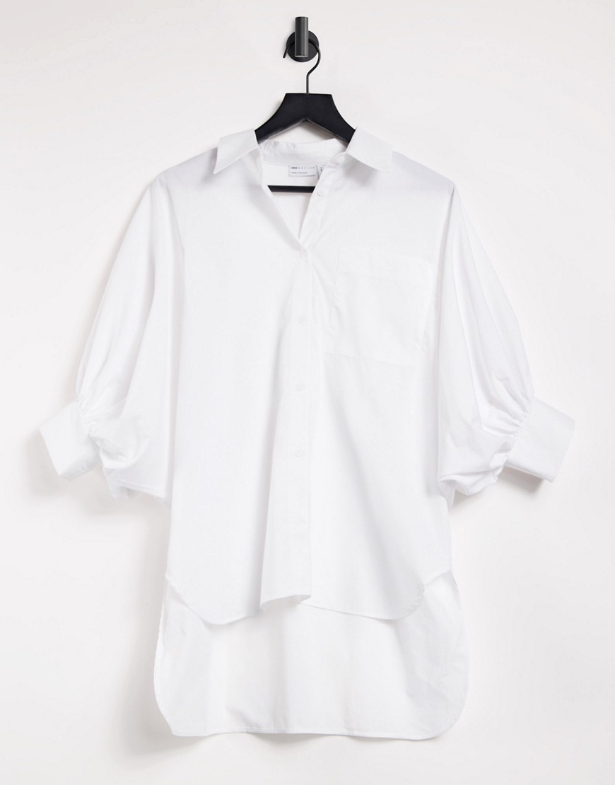 фото Рубашка в стиле oversized из хлопка цвета слоновой кости с объемными рукавами 3/4 asos design-белый