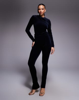 Ruched & Ready High Rise Sculpting Velvet Leggings In Blue