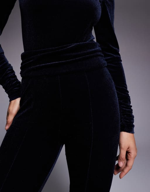 Ruched & Ready high waisted sculpting velvet leggings in navy (part of a set), 2 of 5