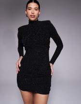 ASOS DESIGN long sleeve dropped waist box pleat mini dress in black
