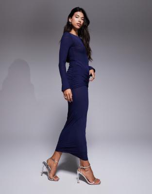 Ruched & Ready Mesh Long Sleeve Bodysuit In Blue