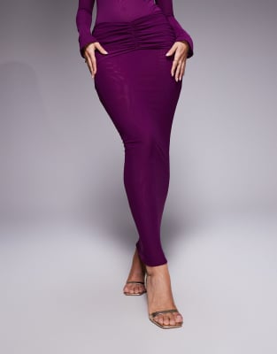 Ruched & Ready Mesh Ruched Drape Detail Bodycon Maxi Skirt Co-ord In Pink