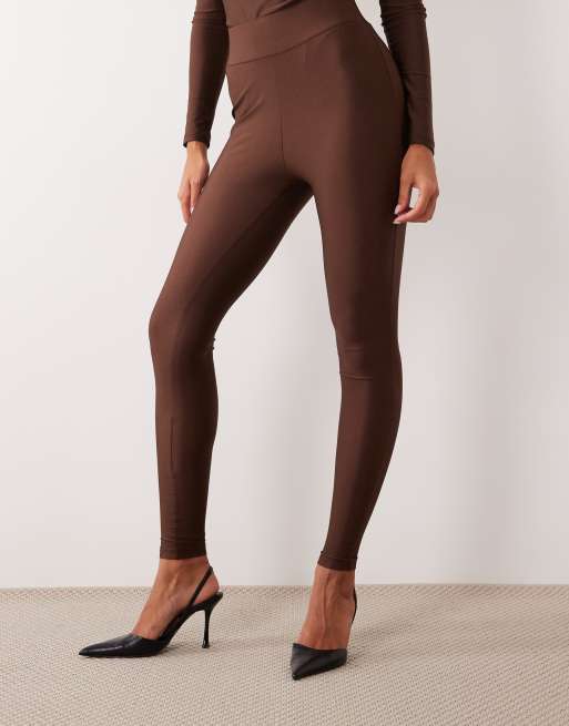 Ruched & Ready sculpted high shine high waist leggings co-ord in chocolate , 2 of 5