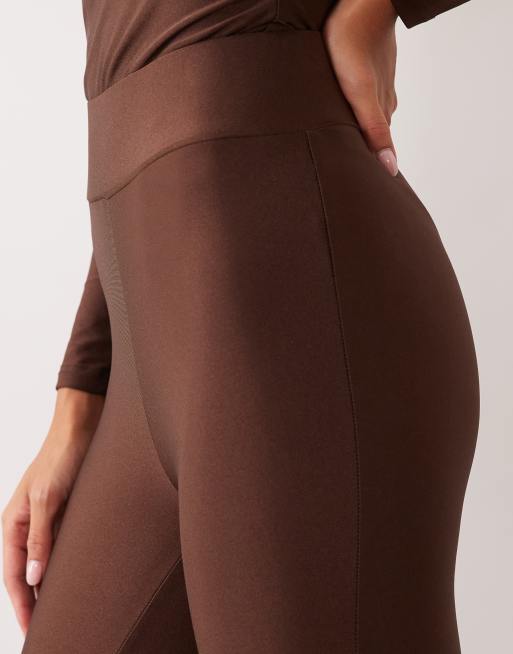 Ruched & Ready sculpted high shine high waist leggings co-ord in chocolate , 3 of 5