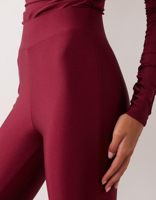 Ruched & Ready sculpted high shine high waisted leggings co-ord in burgundy, 2 of 5