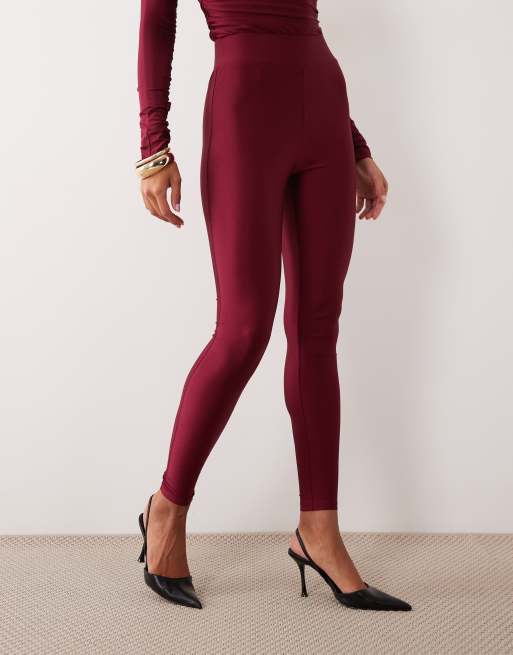 Ruched & Ready sculpted high shine high waisted leggings co-ord in burgundy, 3 of 5