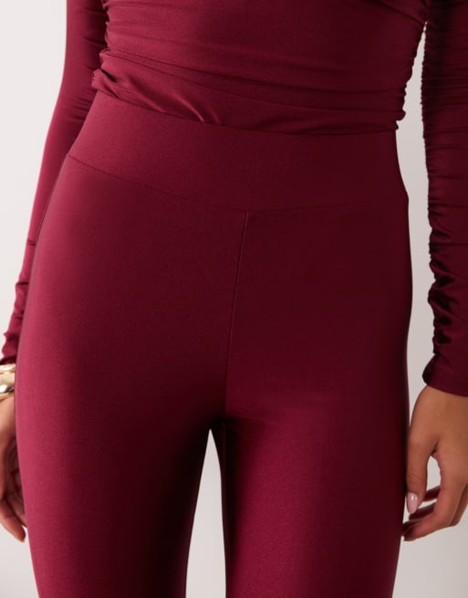 Ruched & Ready sculpted high shine high waisted leggings co-ord in burgundy, 5 of 5