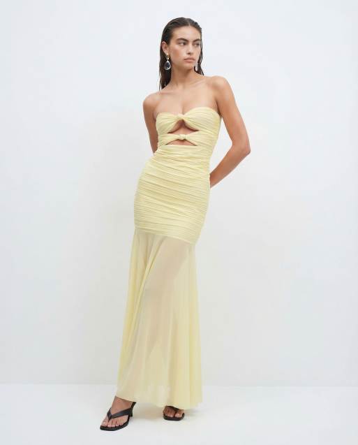 knee length dresses for ladies Ordell Strapless Ruched Mesh Maxi Dress – Mew Mews main image 0