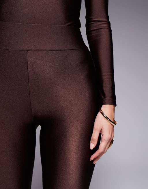 Ruched & Ready sculpting high shine leggings in chocolate - part of a set, 2 of 5